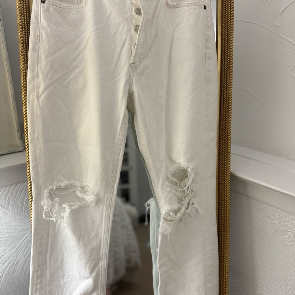 Agolde White Straight Leg Distressed Jeans